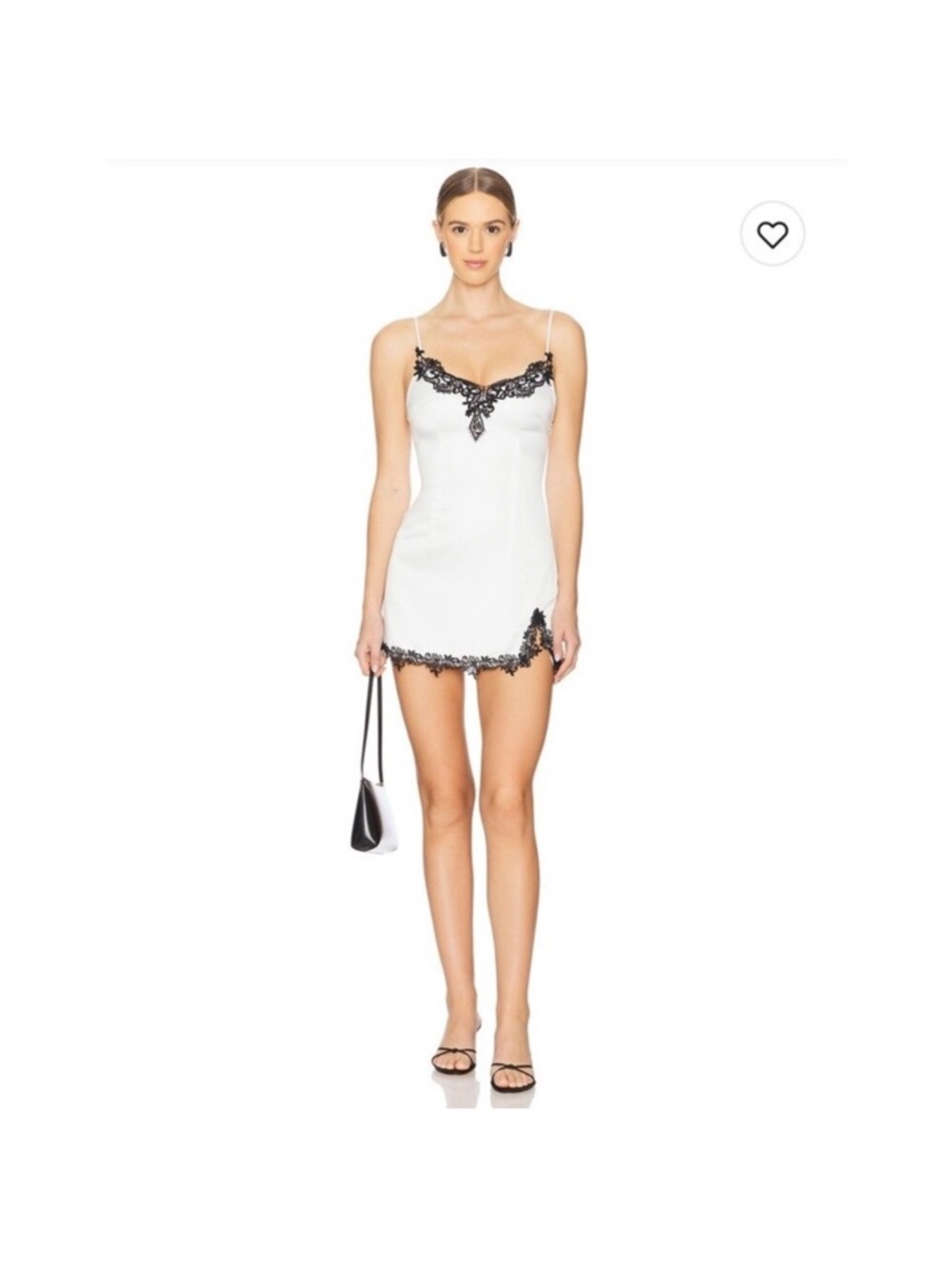superdown White Chemise Slip with Black Lace Trim